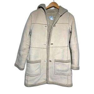 Old Navy Coat Women's Size Medium Tan Sherpa Fleece y2k new york preppy midi
